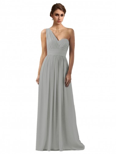 Cheap Ruffled One Shoulder Floor Length Long Chiffon Bridesmaid Dress UK