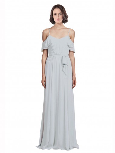 Cheap Off the Shoulder Spaghetti Strap Long Chiffon Bridesmaids Dress UK
