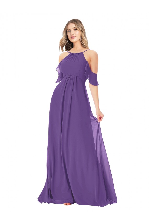 Cheap Cold Shoulder Flutter Sleeves Chiffon Bridesmaid Dress UK