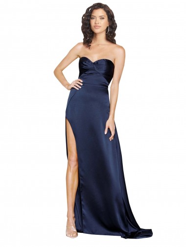 Cheap Knotted Sweetheart Formal Silky Satin Bridesmaid Dress / Prom Dress with High Side Split UK