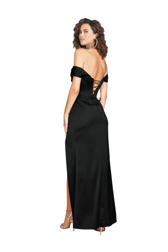 Cheap Fitted Sweetheart Neckline Formal Silky Satin Bridesmaid Dress / Prom Dress with Off the Shoulder Sleeves and High Slit UK