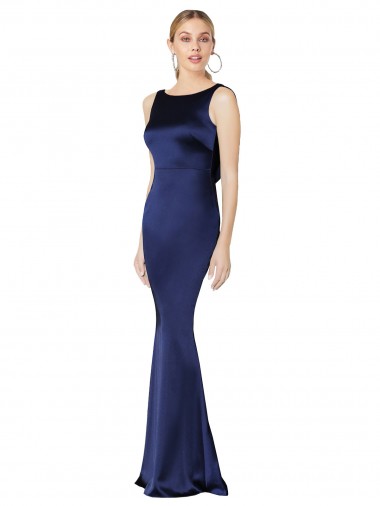 Cheap Sheath High Neck Formal Stretch Satin Bridesmaid Dress / Prom Dress Low Back UK