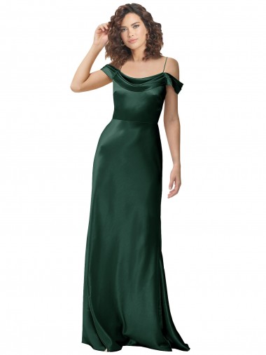 Cheap Off the Shoulder Sleeves Long Formal Stretch Satin Bridesmaid Dress / Prom Dress with Pleated Draped Neckline UK