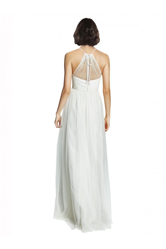 Cheap High Neckline Long Tulle Bridesmaid Dress with Illusion Front UK