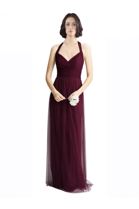 Cheap Long Tulle Bridesmaid Dress with Criss-Cross Bodice and Self Straps UK