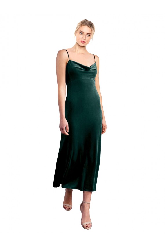 Cheap Midi Cocktail Length Cowl Neck Velvet Slip Bridesmaid Dress / Prom Dress UK